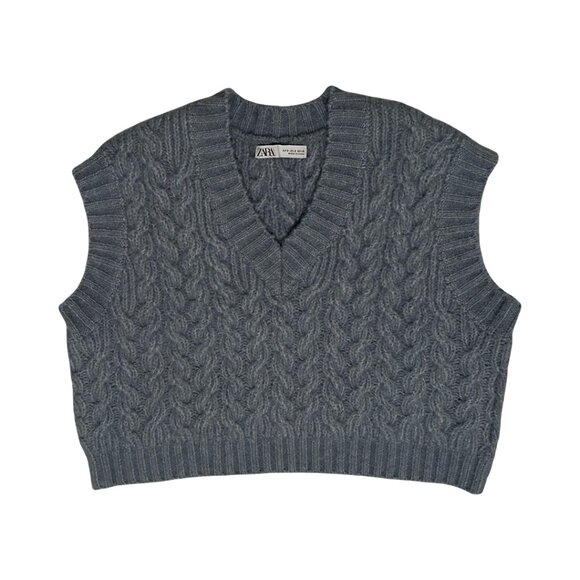 ZARA Light Blue Cable Knit Sweater Vest | Size S | Soft Cozy Knit - Picture 2 of 2